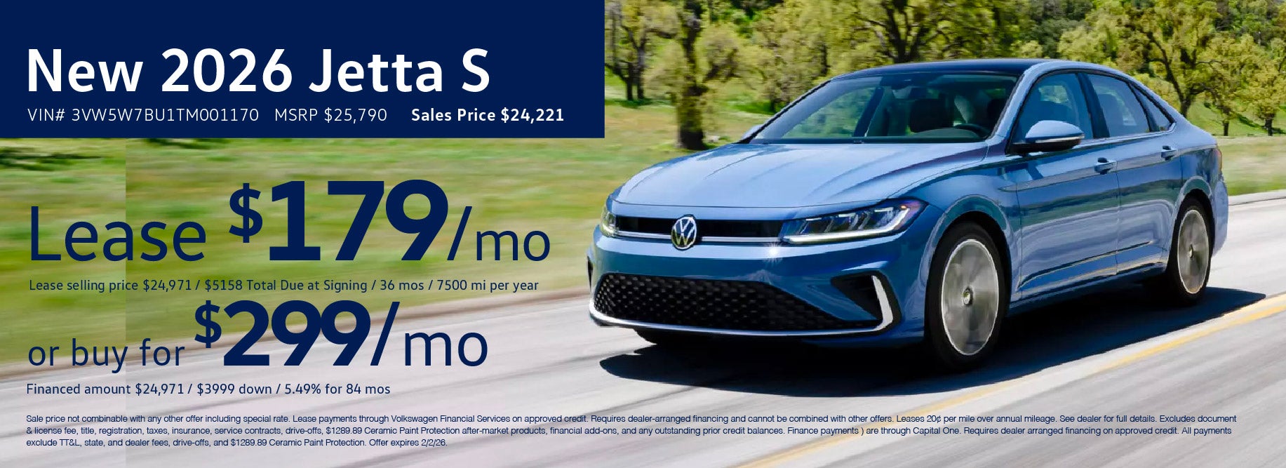 Lease the '26 Jetta for $179/mo at VW Lee's Summit