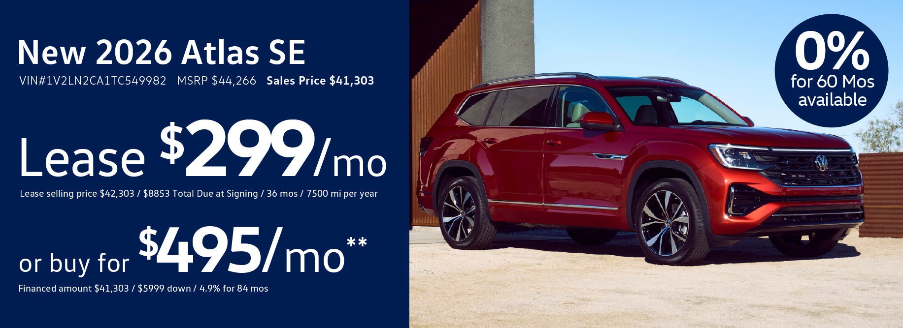 Lease the '26 Atlas for $299/mo at VW Lee's Summit