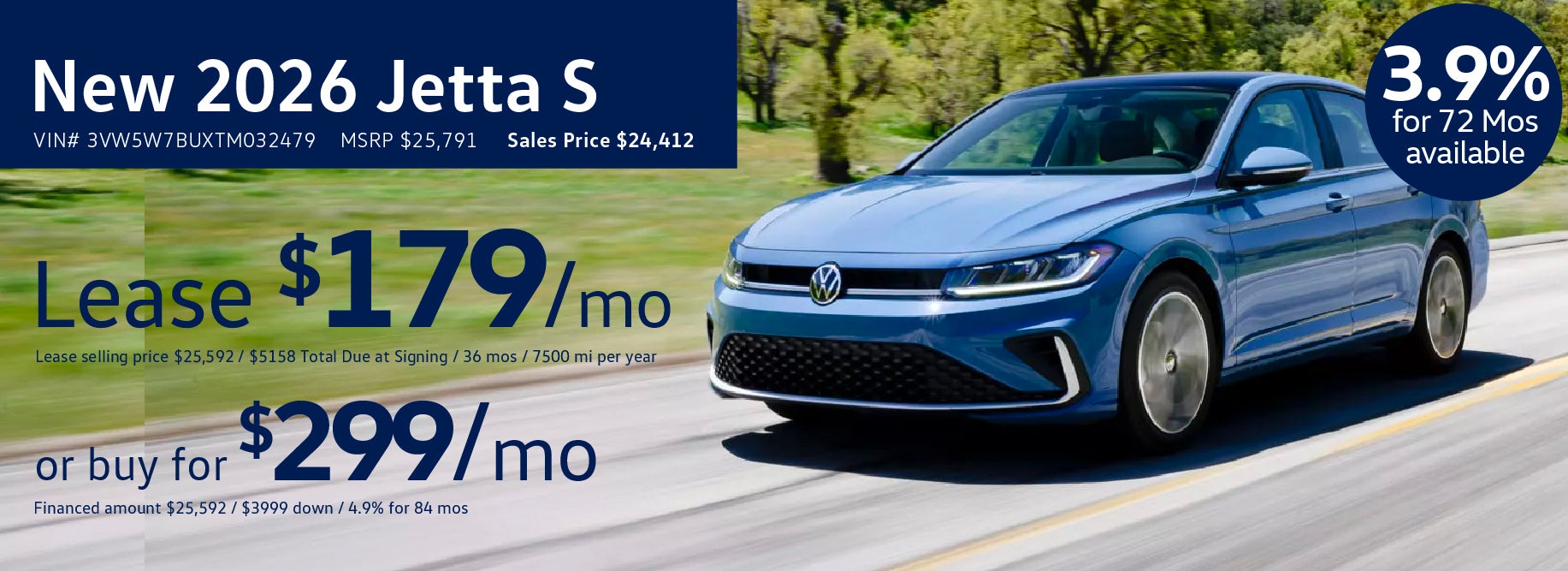 Lease the '26 Jetta for $179/mo at VW Lee's Summit