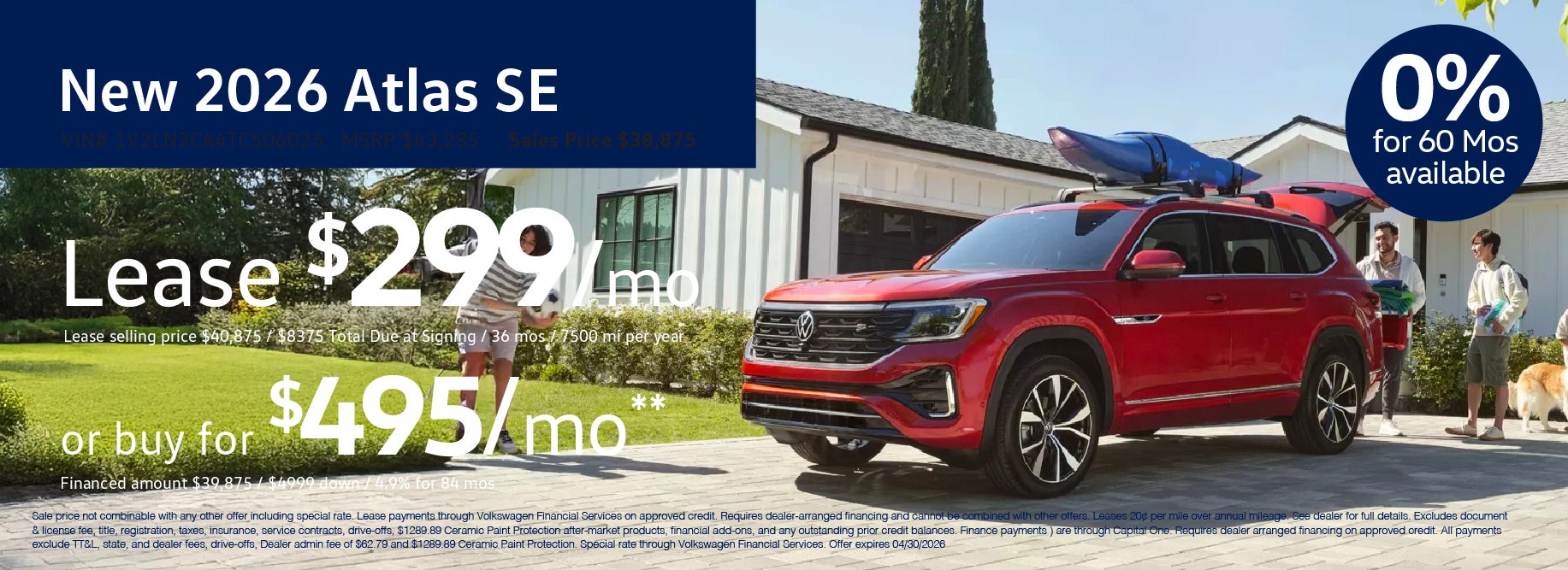 Lease the '26 Atlas for $299/mo at VW Lee's Summit