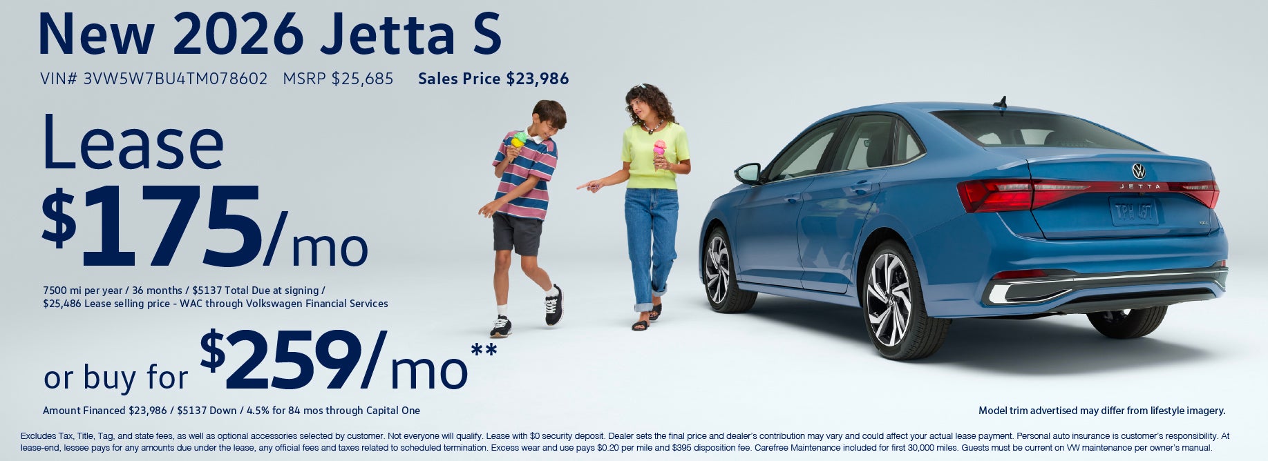 Lease the '26 Jetta for $175/mo at VW Lee's Summit