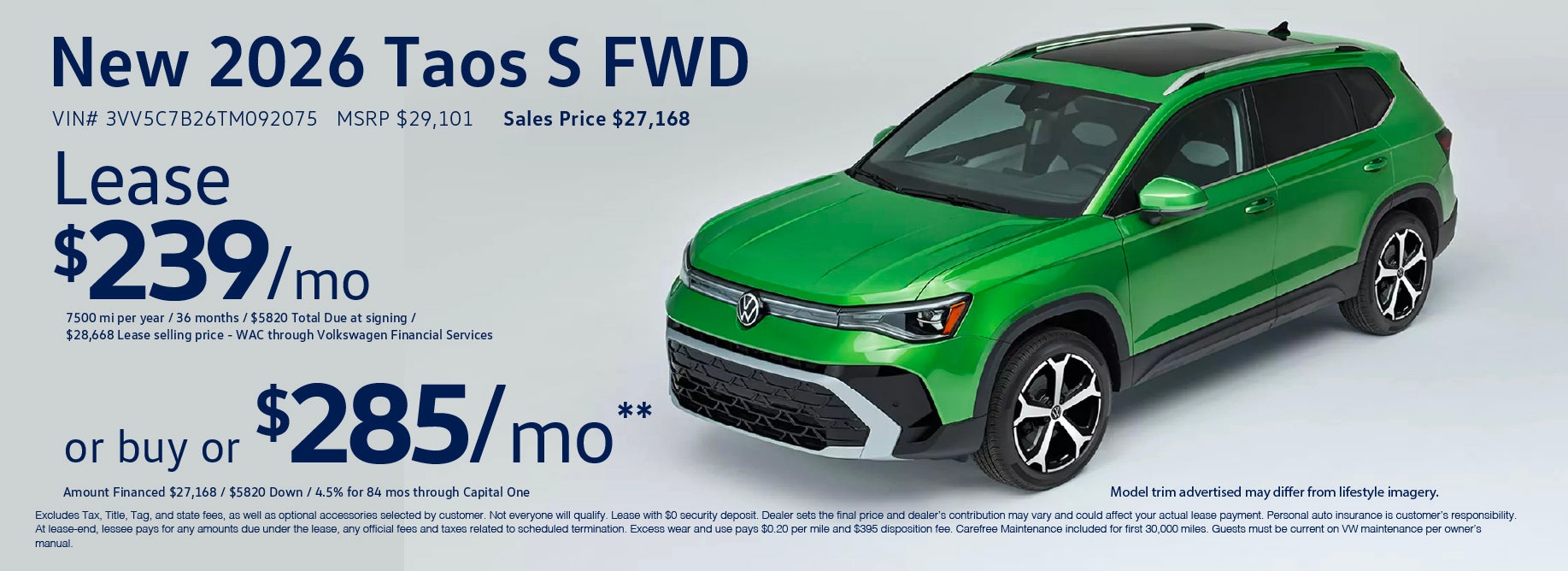 Lease the '26 Taos for only $239/mo!