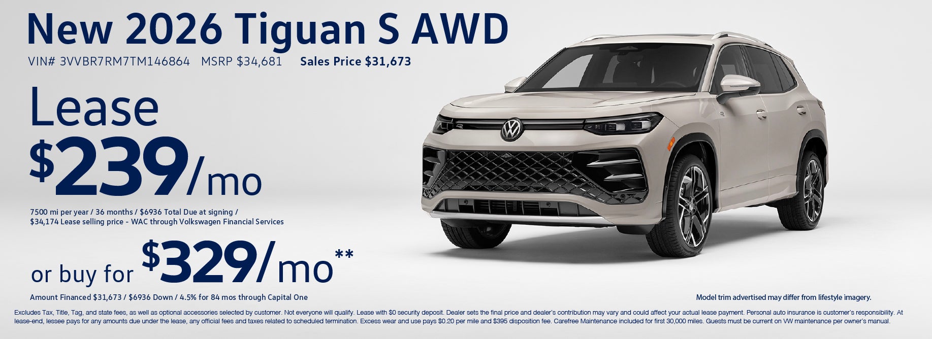 Buy the '26 Tiguan for only $329/mo