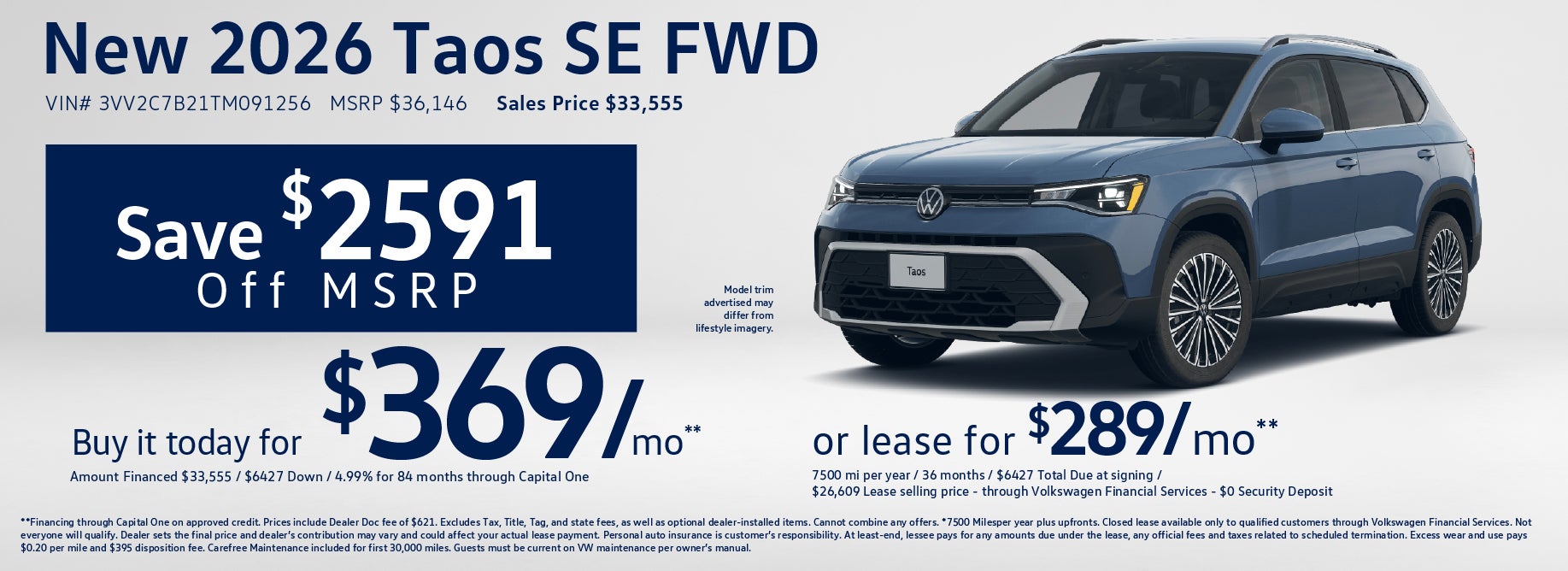 Lease a new Taos SE at VW Lee's Summit from $279/mo
