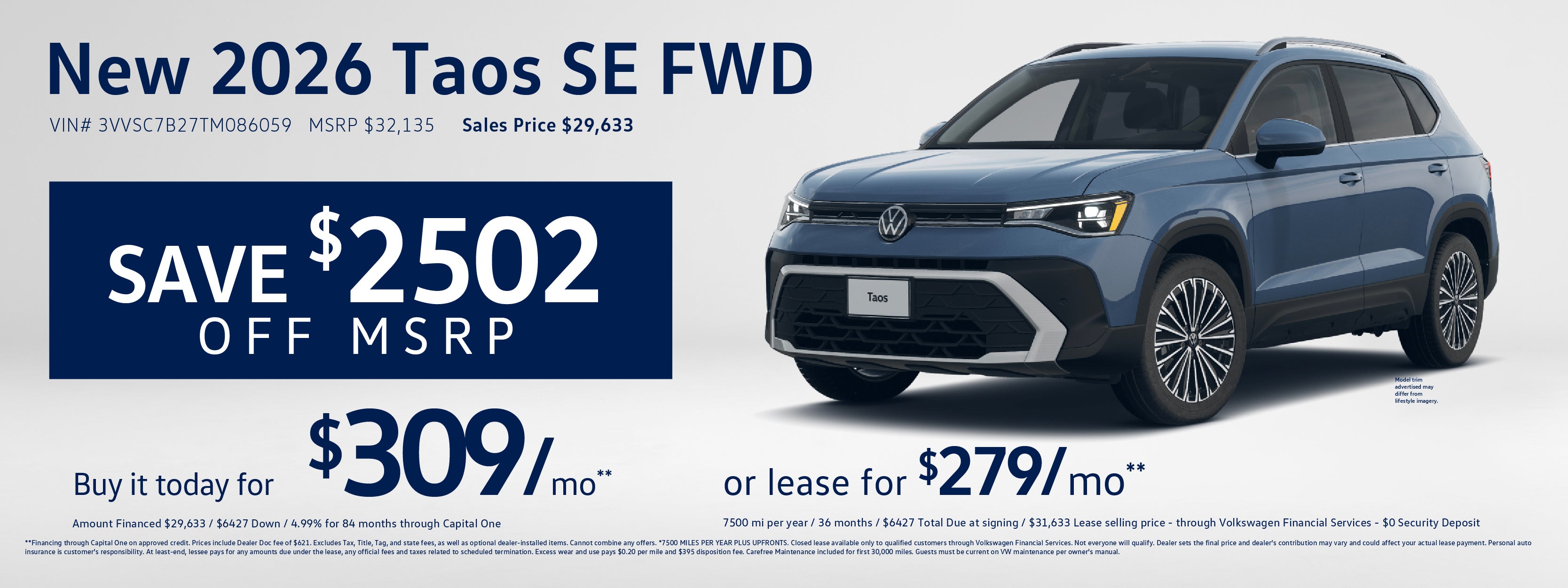 Lease a new Taos SE at VW Lee's Summit from $279/mo