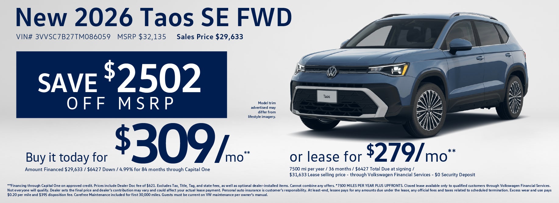 Lease a new Taos SE at VW Lee's Summit from $279/mo